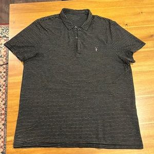 All Saints micro striped polo, black
